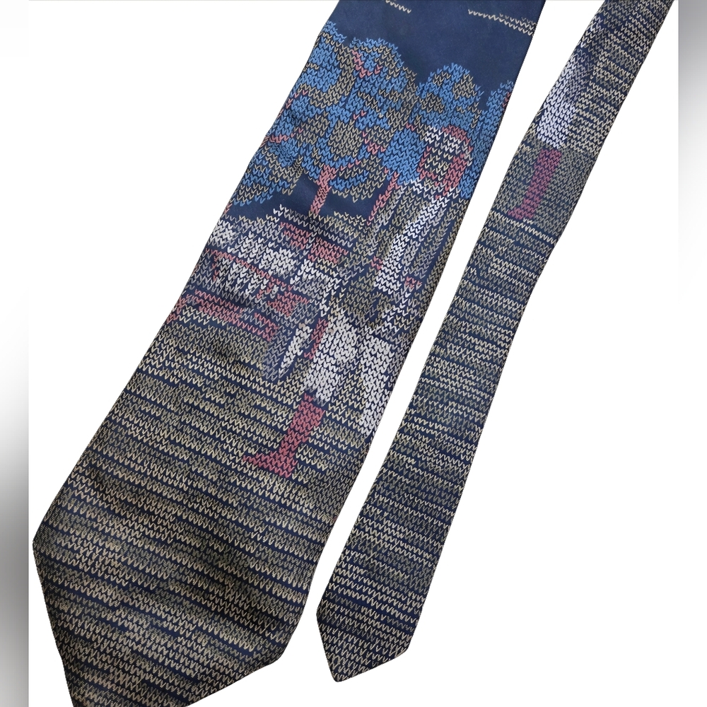 Vintage Italian Foulard Tie 100% Silk Knit-Style Woven Geometric Pattern